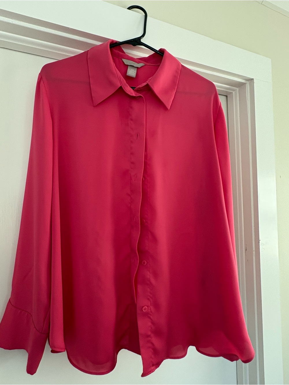 H&M Hot Pink Long-Sleeve Button Blouse
